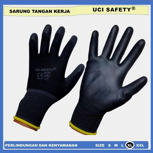 Sarung Tangan Nylon polyester black polyurethane coating Ukuran XL