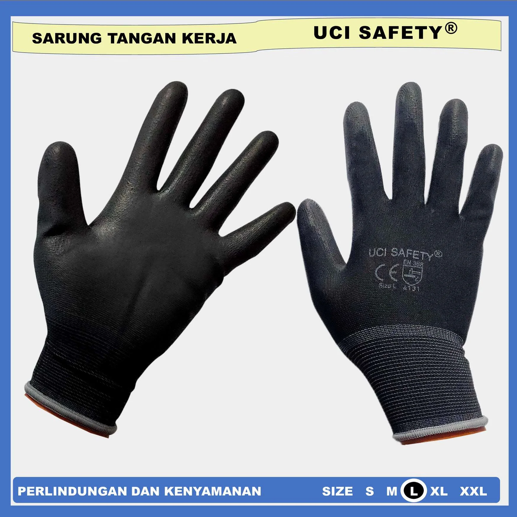 Palm fit Uci Safety hitam sarung tangan Karet Size L - Gambar 6