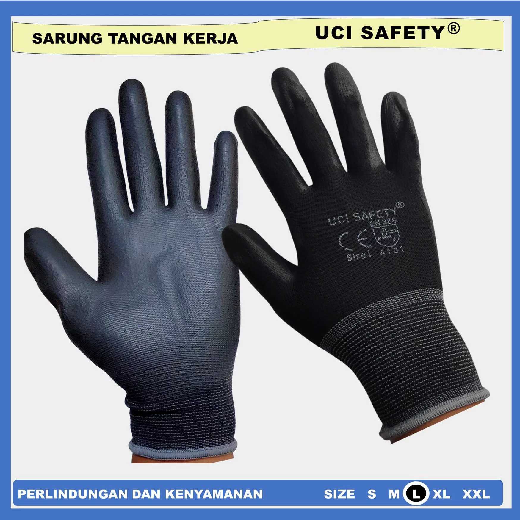 Palm fit Uci Safety hitam sarung tangan Karet Size L - Gambar 7