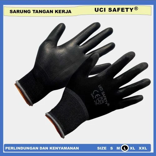 Palm fit Uci Safety hitam sarung tangan Karet Size L