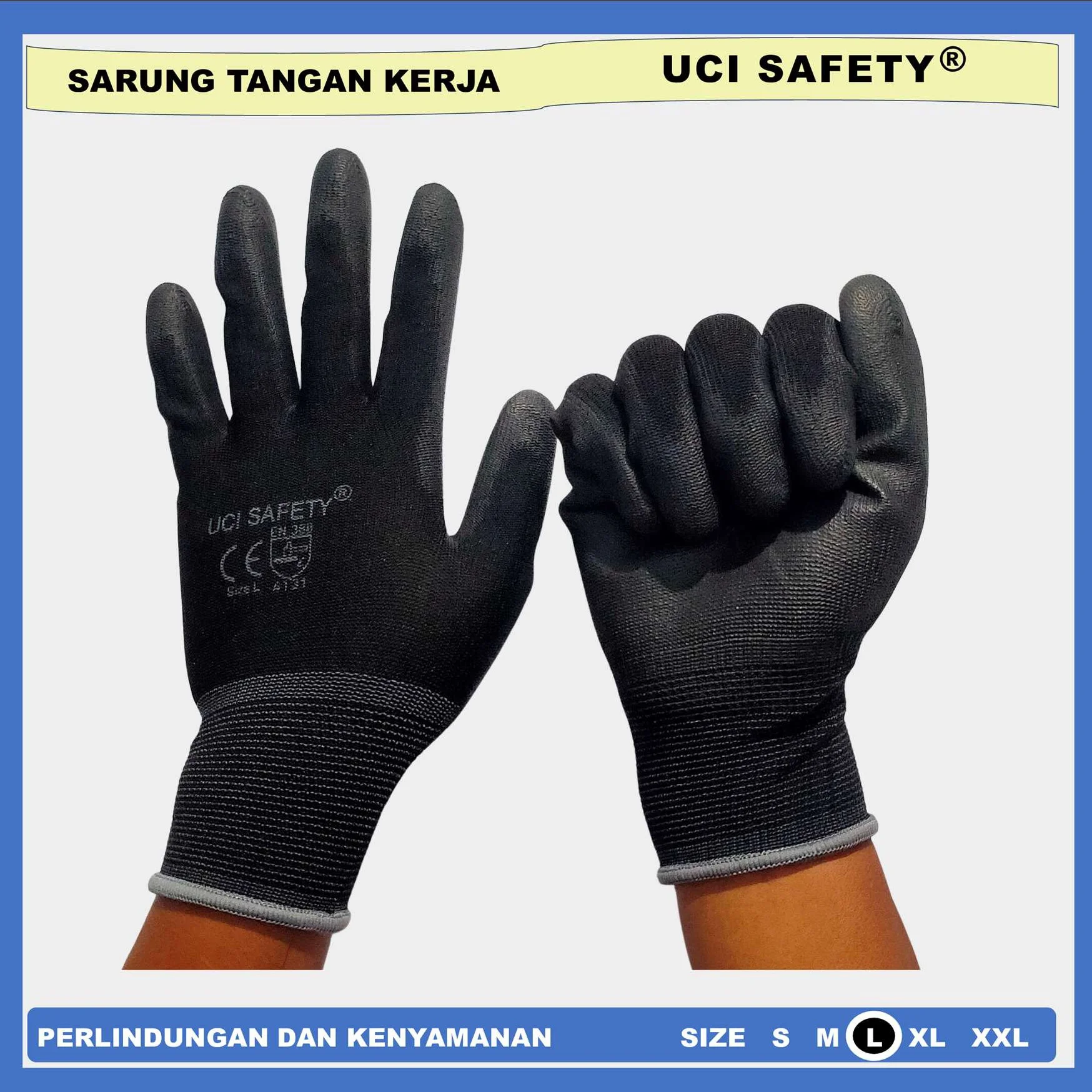 Palm fit Uci Safety hitam sarung tangan Karet Size L - Gambar 2