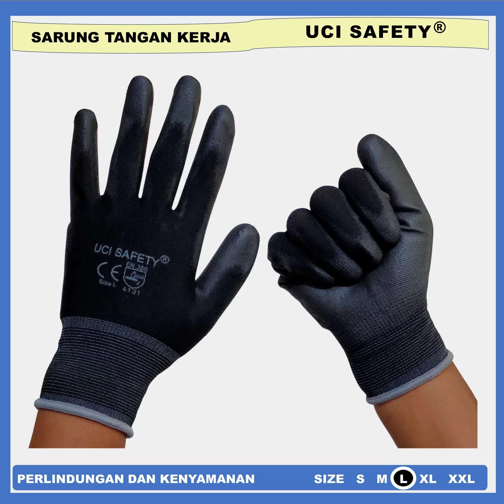 Palm fit Uci Safety hitam sarung tangan Karet Size L - Gambar 8