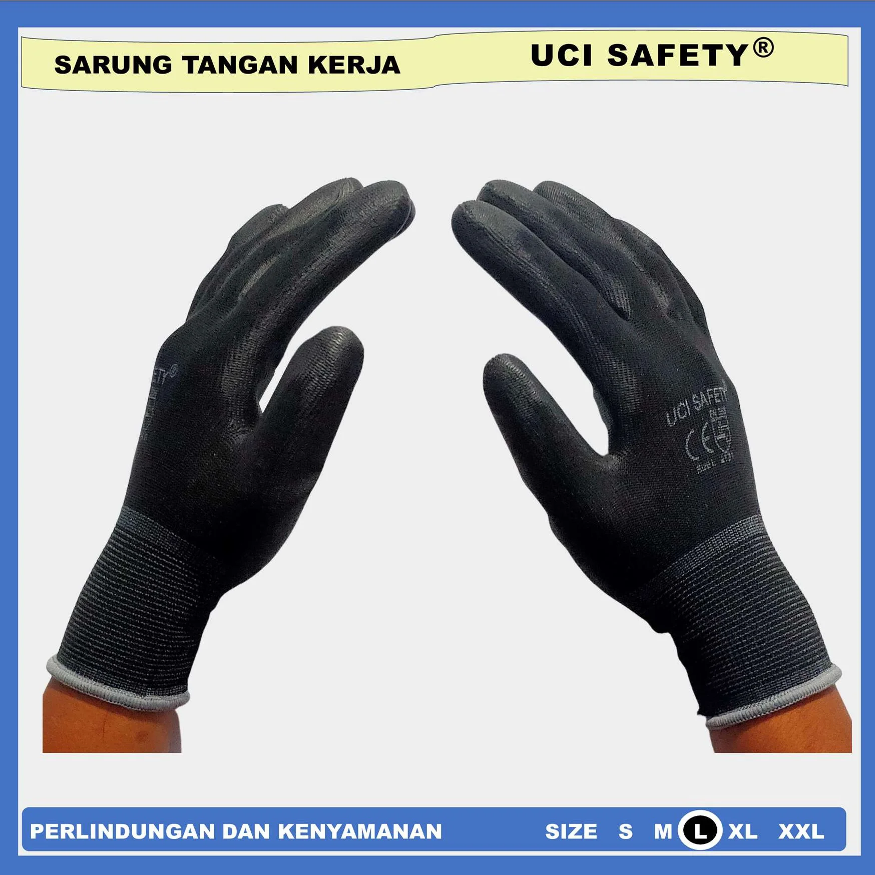 Palm fit Uci Safety hitam sarung tangan Karet Size L - Gambar 3