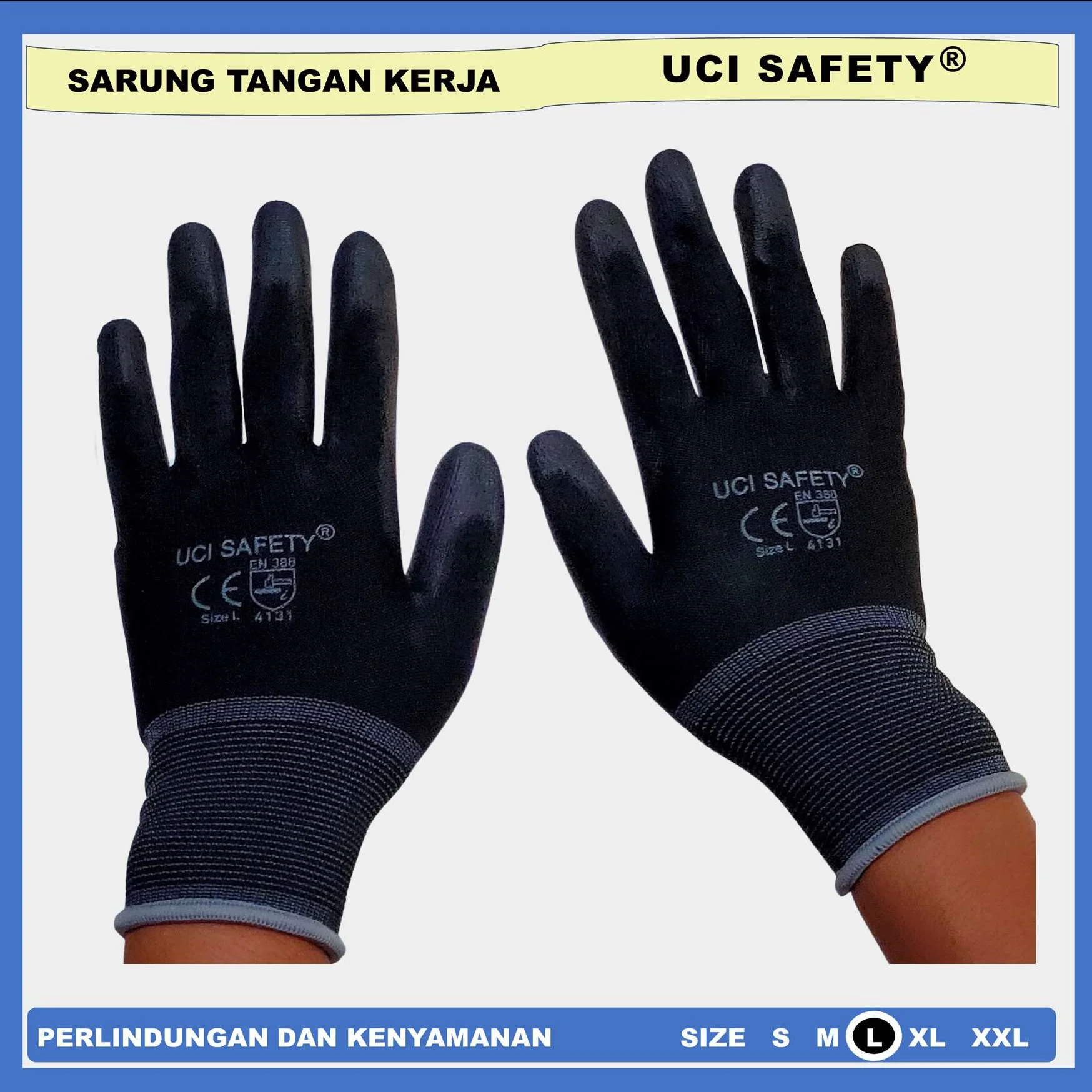 Palm fit Uci Safety hitam sarung tangan Karet Size L - Gambar 4