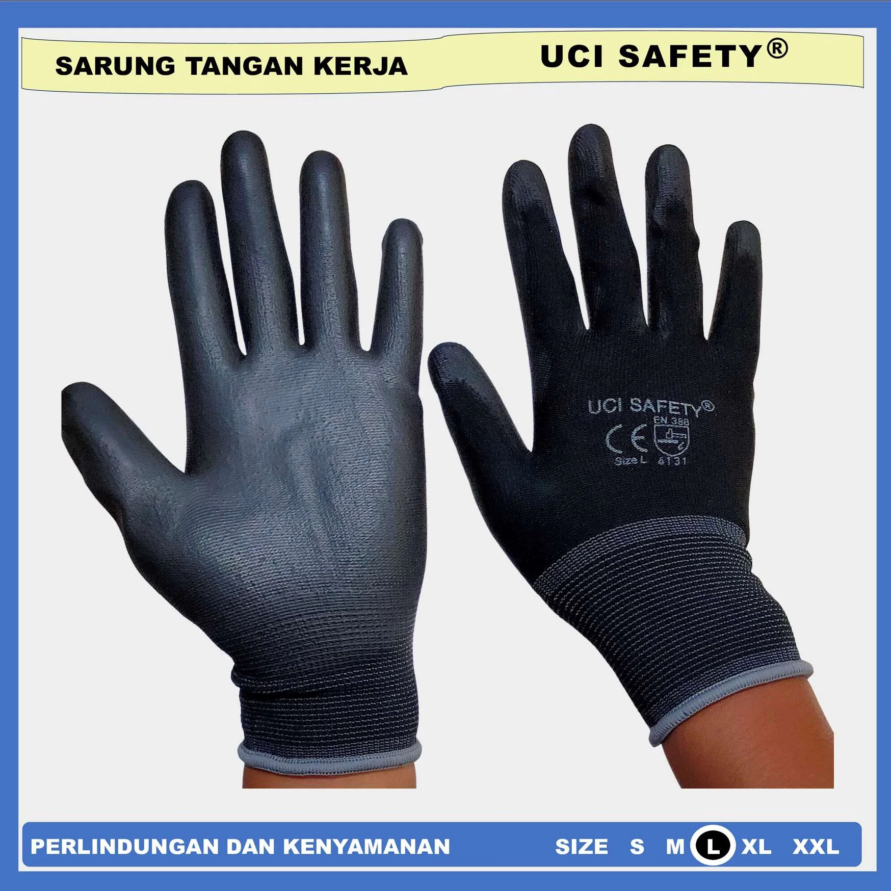 Palm fit Uci Safety hitam sarung tangan Karet Size L - Gambar 5