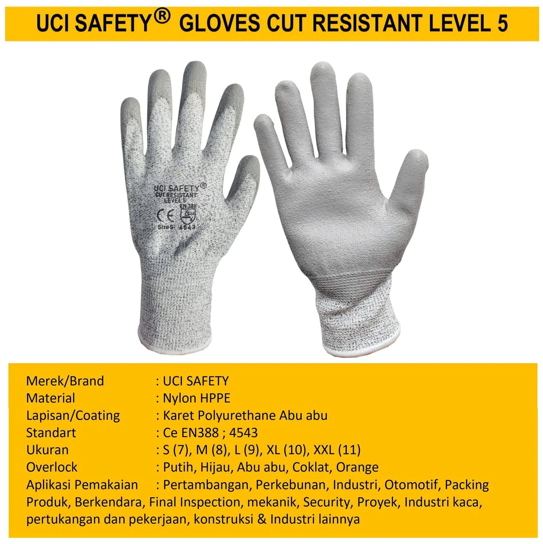 Sarung Tangan Anti Potong Anti Sayat Cut Resistant Level 5 safety Gloves - Gambar 4