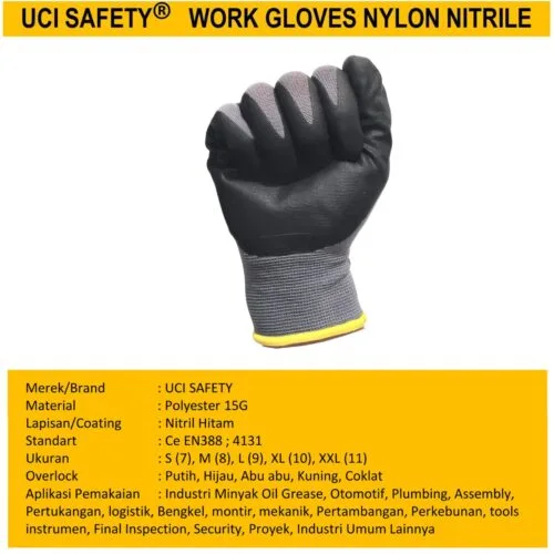 Sarung Tangan Hitam/Grey Industri Safety Kerja Security