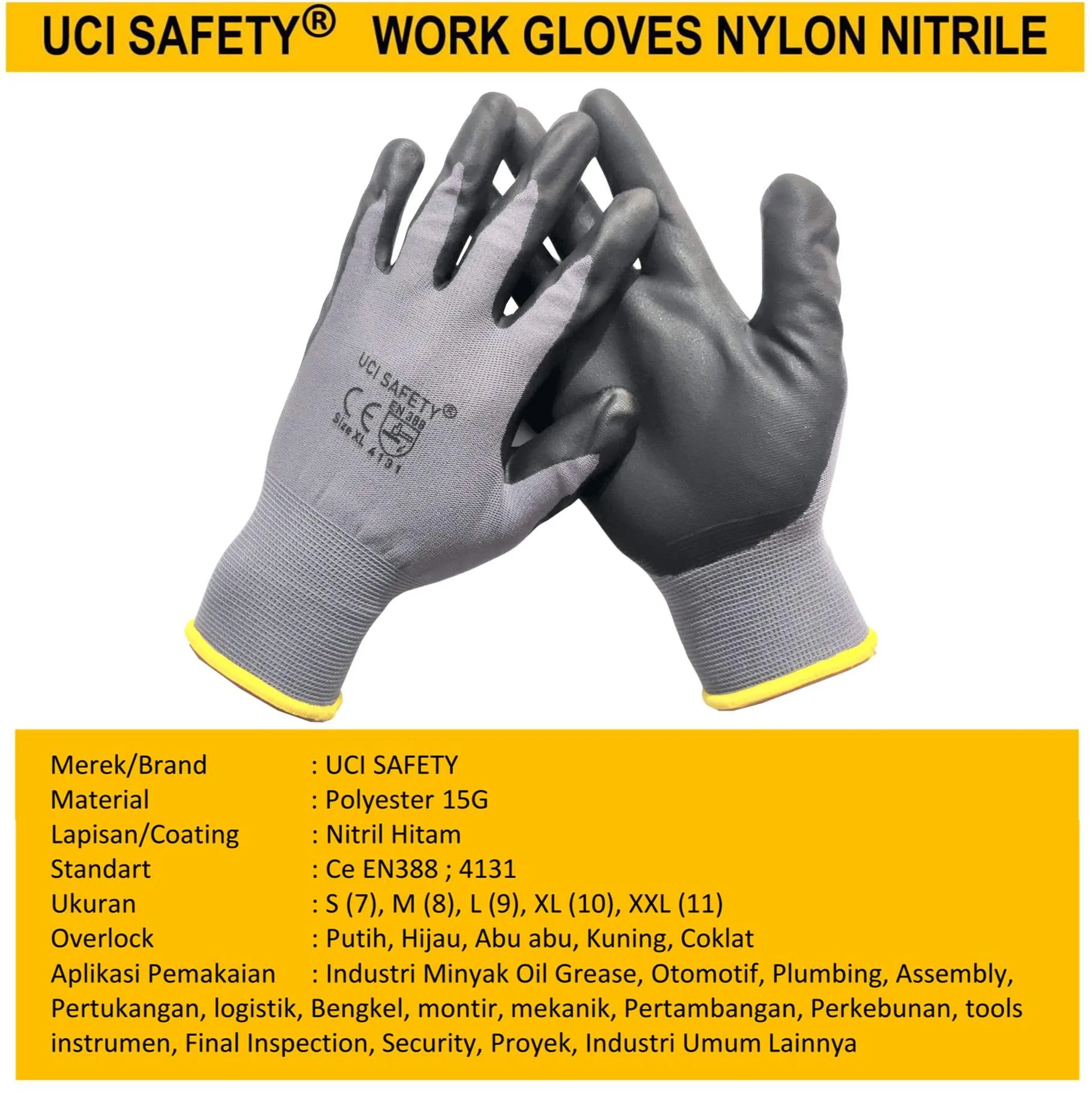 Sarung Tangan Tukang Uci Safety Hitam/Grey Coating
