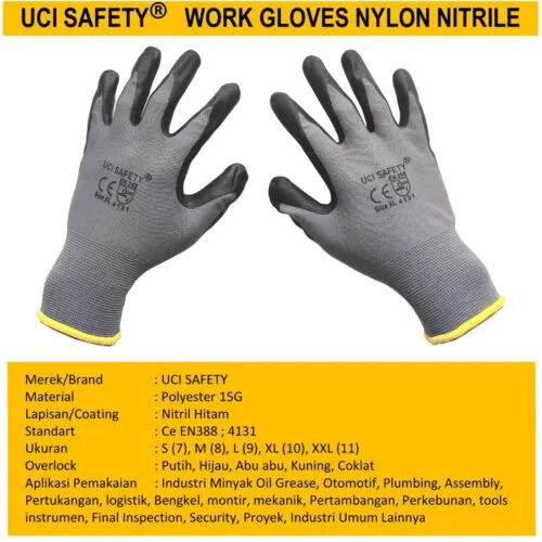 Sarung Tangan Anti Slip Nitril Teknik mesin Nylon