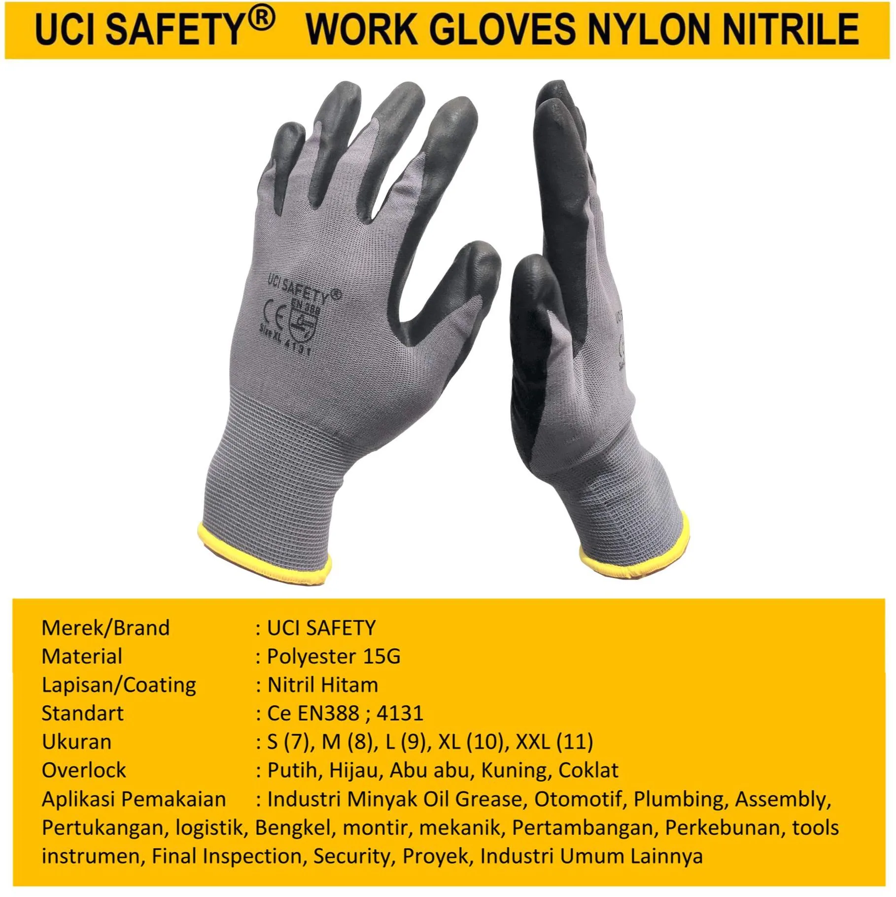 Uci Safety Pertambangan Coating Greasy Hand Glove