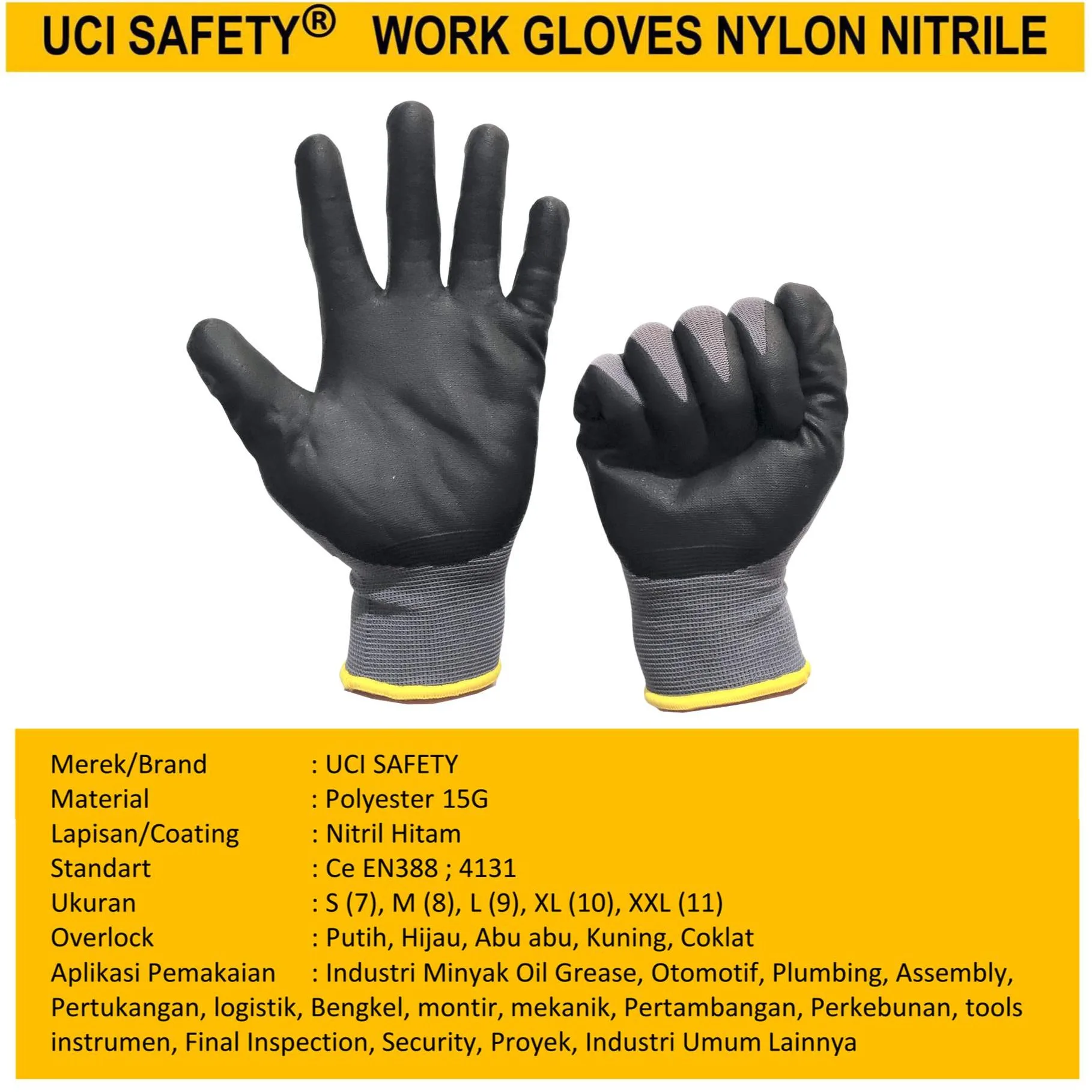 Sarung Tangan Tukang Uci Safety Hitam/Grey Coating - Gambar 5