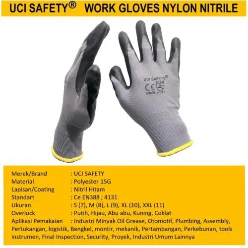 Sarung Tangan Bagunan Hitam/Grey Berkebun safety Gloves