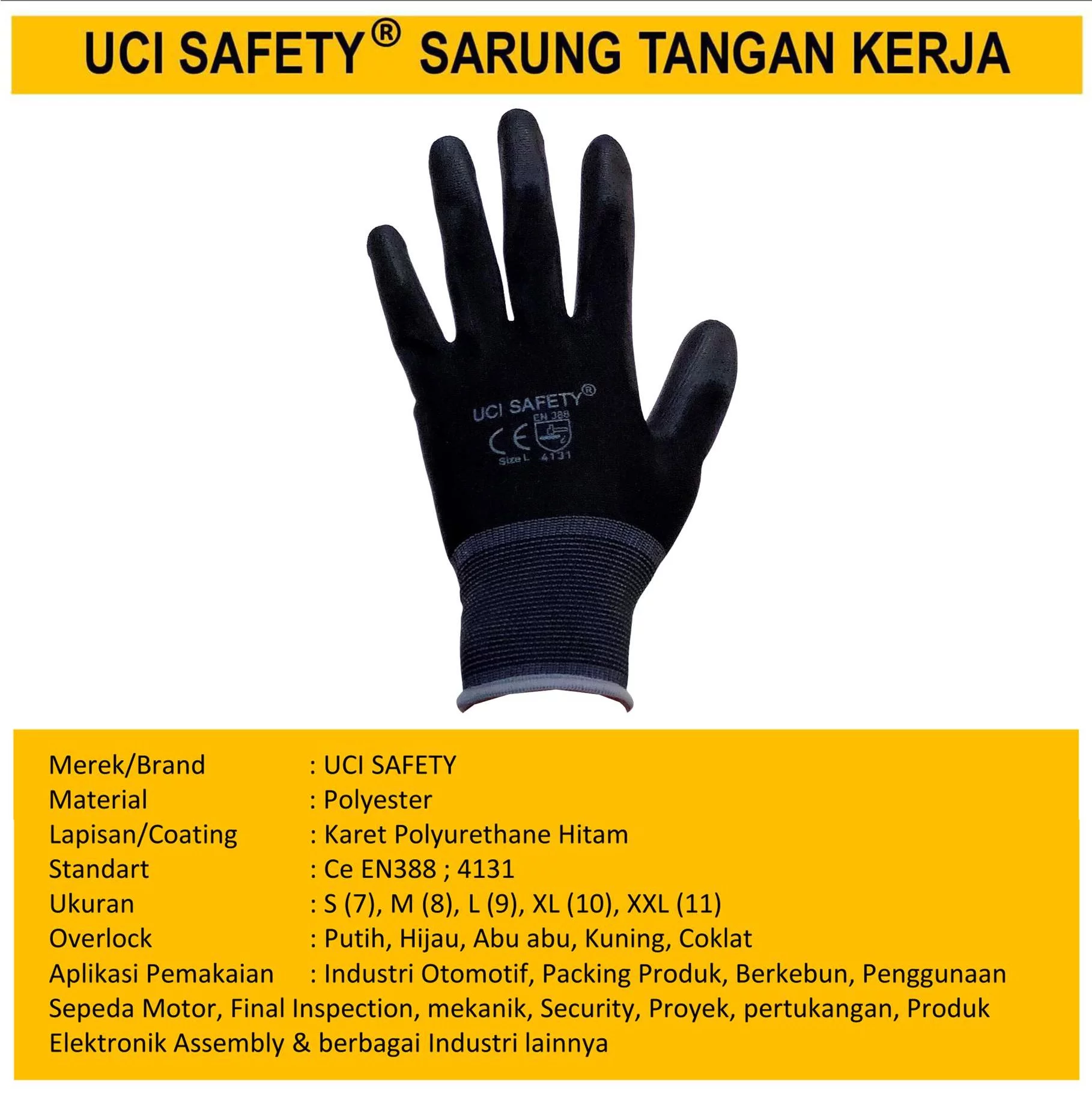 Safety Gloves Kerja Sarung Tangan Bahan Nylon Polyester Coating Karet Hand Gloves - Gambar 2
