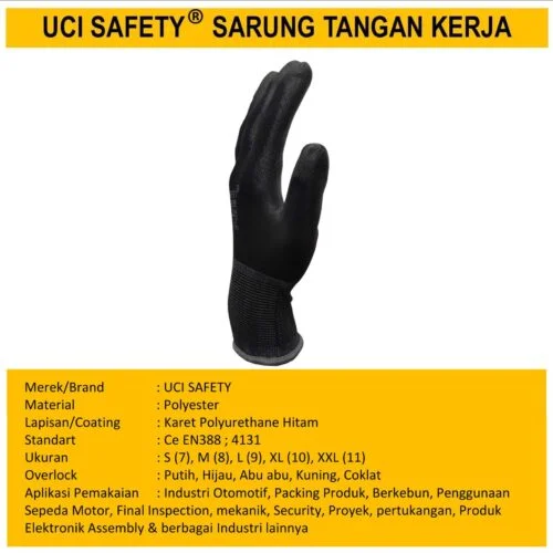 Security Satpam Industri Pabrik Uci Safety Hand Gloves Hitam Black Anti Slip