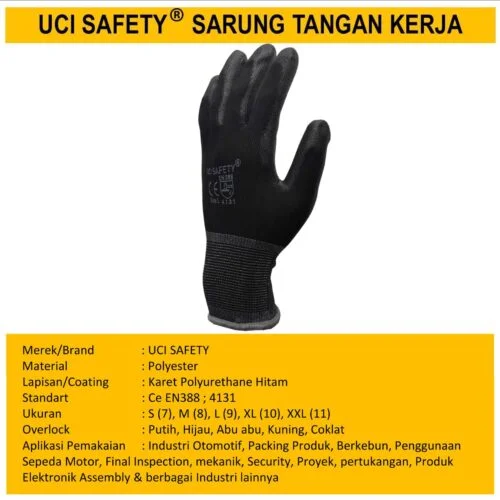 Safety Gloves Dilapisi Karet Industri Pabrik Hitam Black Anti Slip Security Satpam