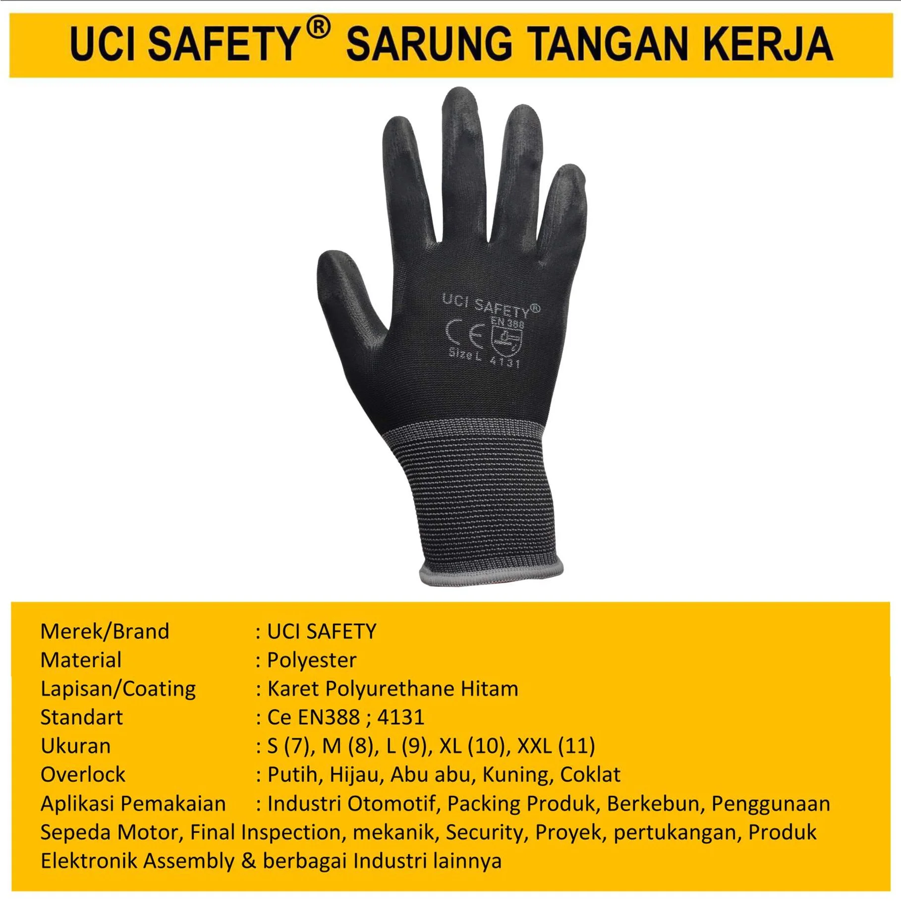 Kerja Safety Gloves Security Satpam Dilapisi Karet Proyek Tukang Bagunan Palmfit