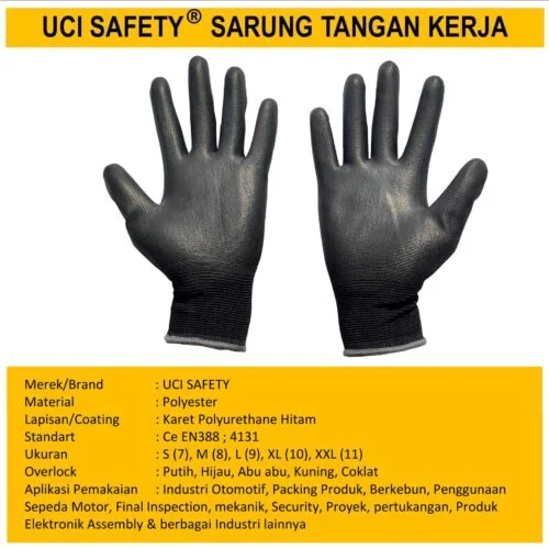 Pengaman kerja Bahan Nylon Polyester Telapak Tangan dilapisi karet Berkebun Uci Safety Anti Slip