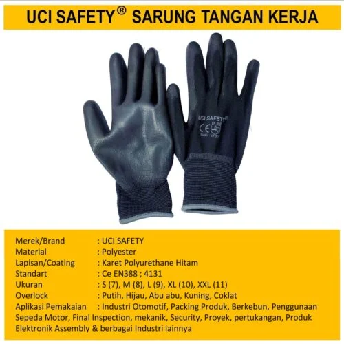 otomotif Mekanik Bengkel Montir Motor Berkebun Hand Gloves Hitam Black Dilapisi Karet Safety Gloves