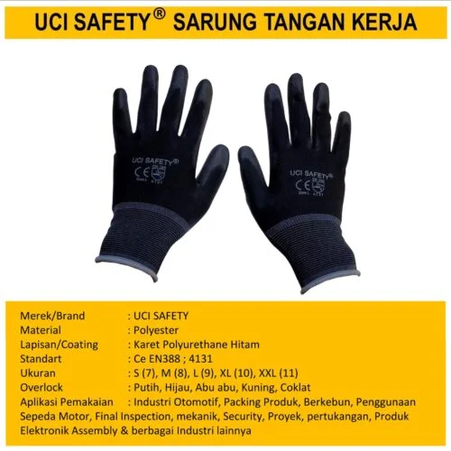 Security Satpam Industri Pabrik Hand Gloves Coating Karet Bahan Nylon Polyester PU