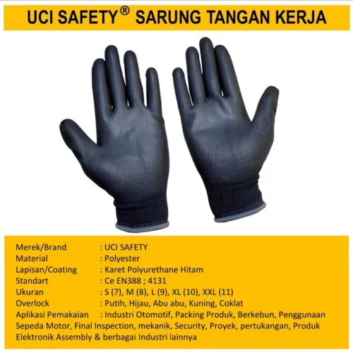 Karet Safety Gloves Hitam Black otomotif Mekanik Bengkel Montir Motor PU