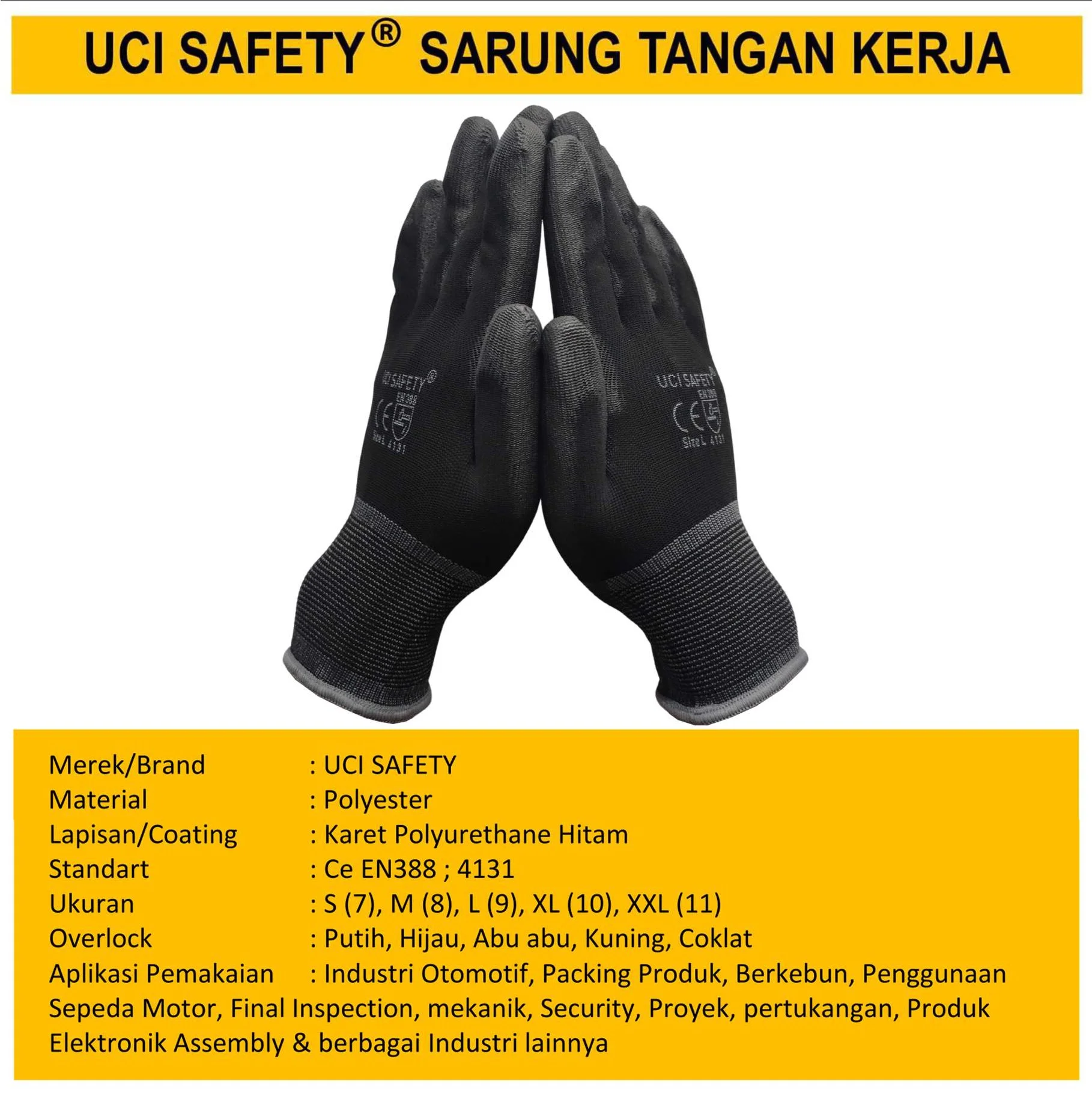 Safety Gloves Kerja Sarung Tangan Bahan Nylon Polyester Coating Karet Hand Gloves - Gambar 4