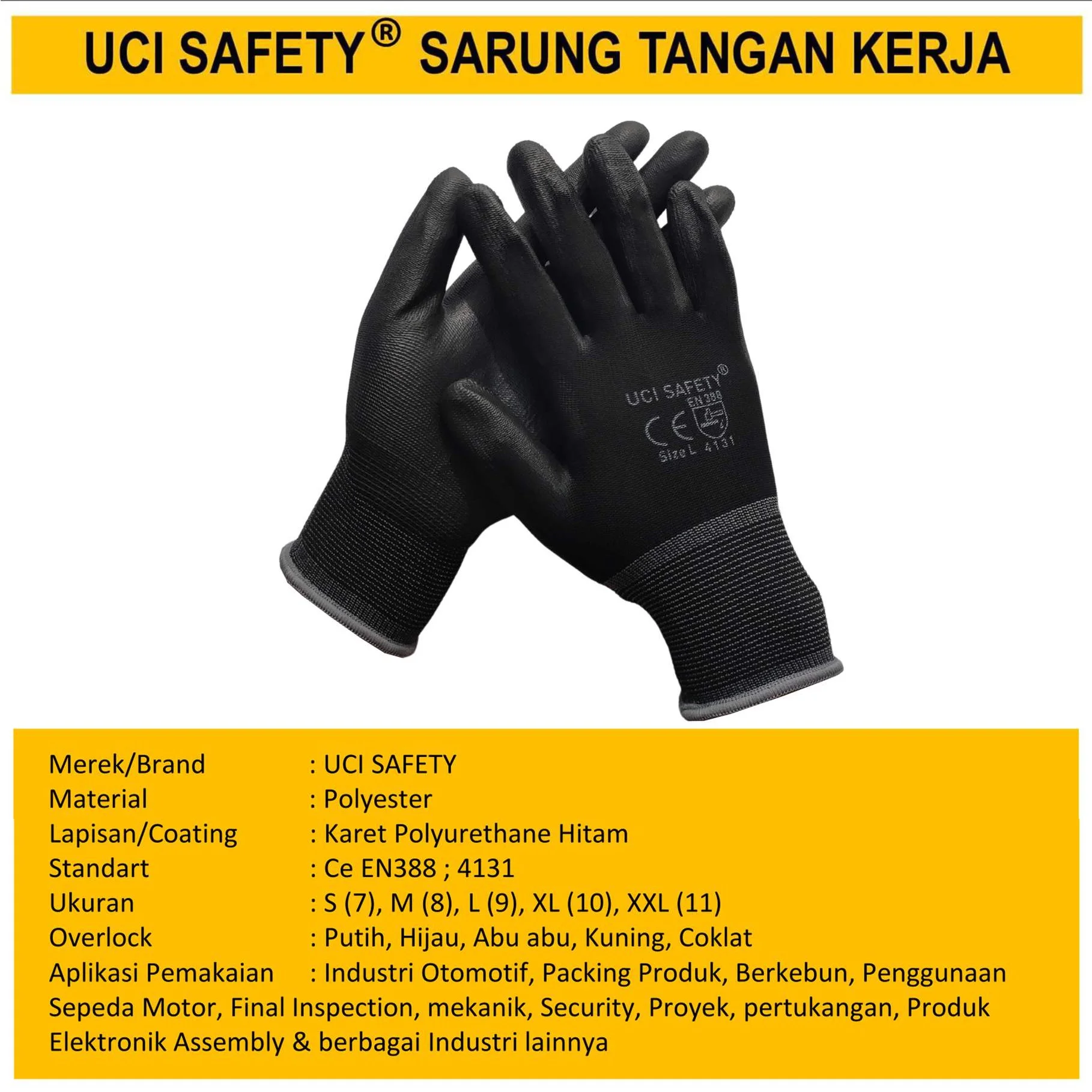 Polyurethane Palm Fit Proyek Tukang Bagunan Anti Slip Uci Safety Berkebun - Gambar 4