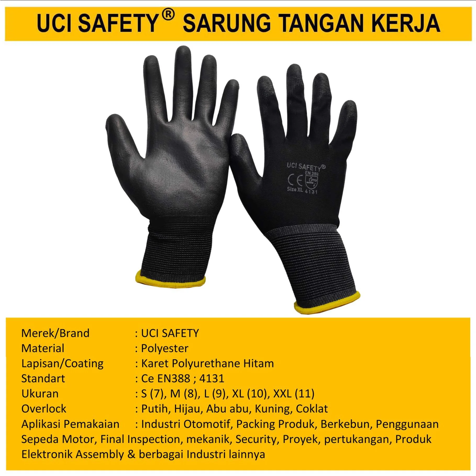 Sarung Tangan Kerja Safety Gloves Dilapisi Karet Hitam Black Hand Gloves