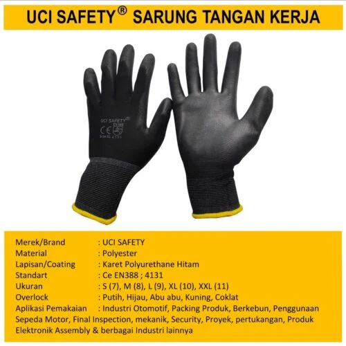 Packing Polyurethane Palm Fit Proyek Tukang Bagunan Anti Slip Hitam Black
