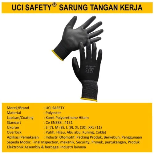 Coating Karet Bahan Nylon Polyester Sarung Tangan Kerja Safety Gloves Security Satpam