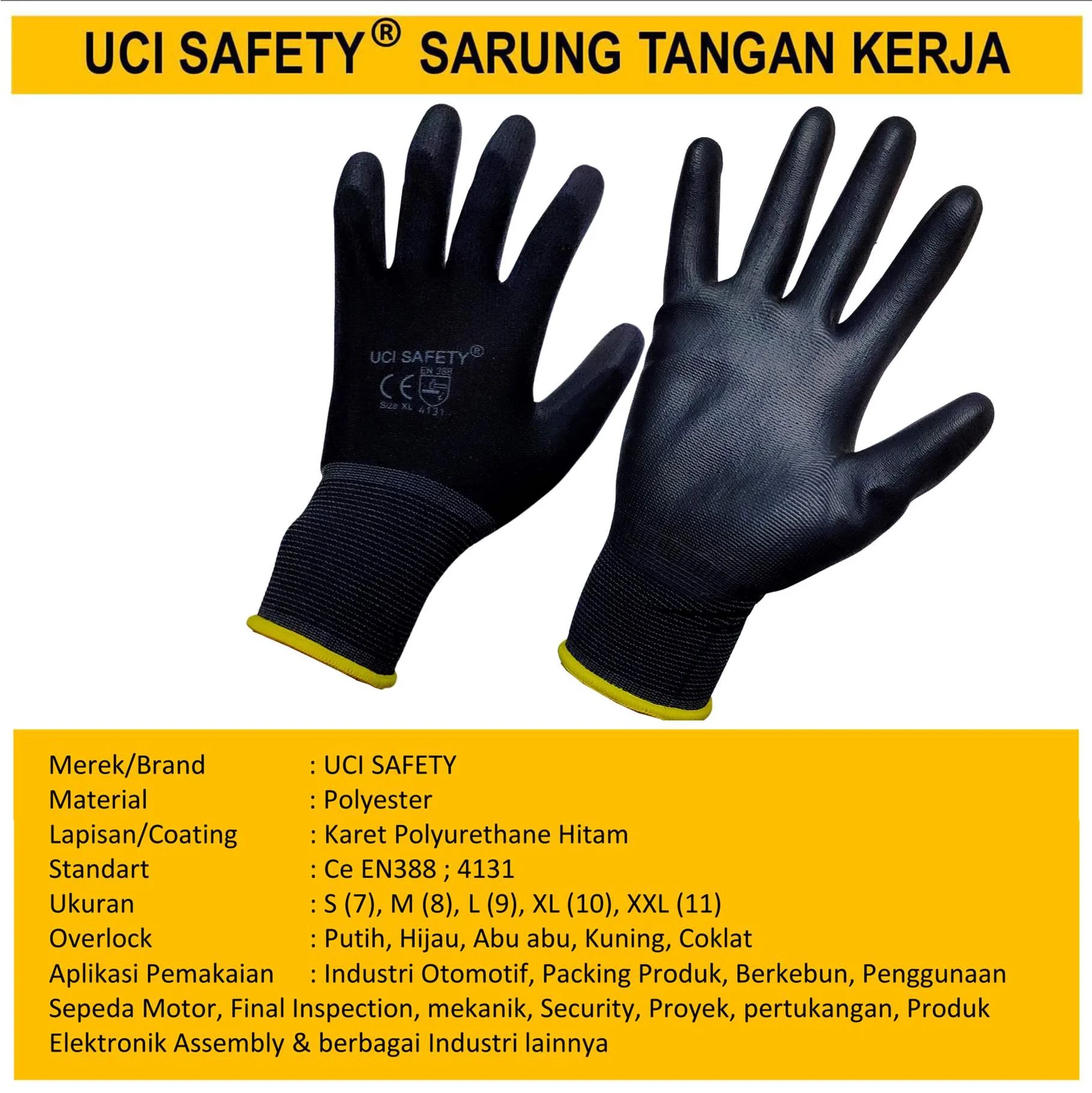 Dilapisi Karet Anti Slip Security Satpam Safety Gloves Kerja Sarung Tangan - Gambar 4