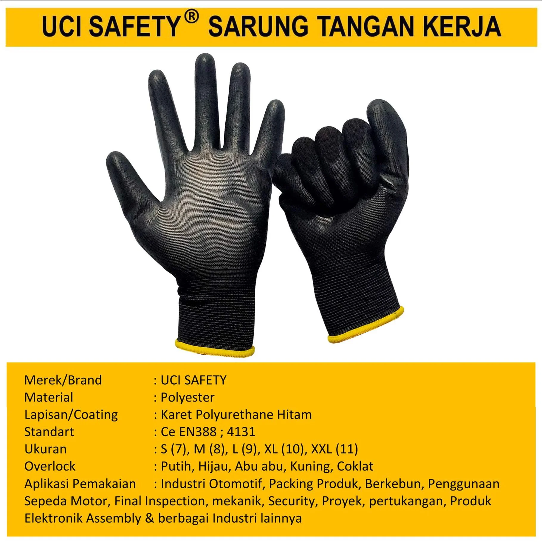 Dilapisi Karet Anti Slip Security Satpam Safety Gloves Kerja Sarung Tangan - Gambar 3