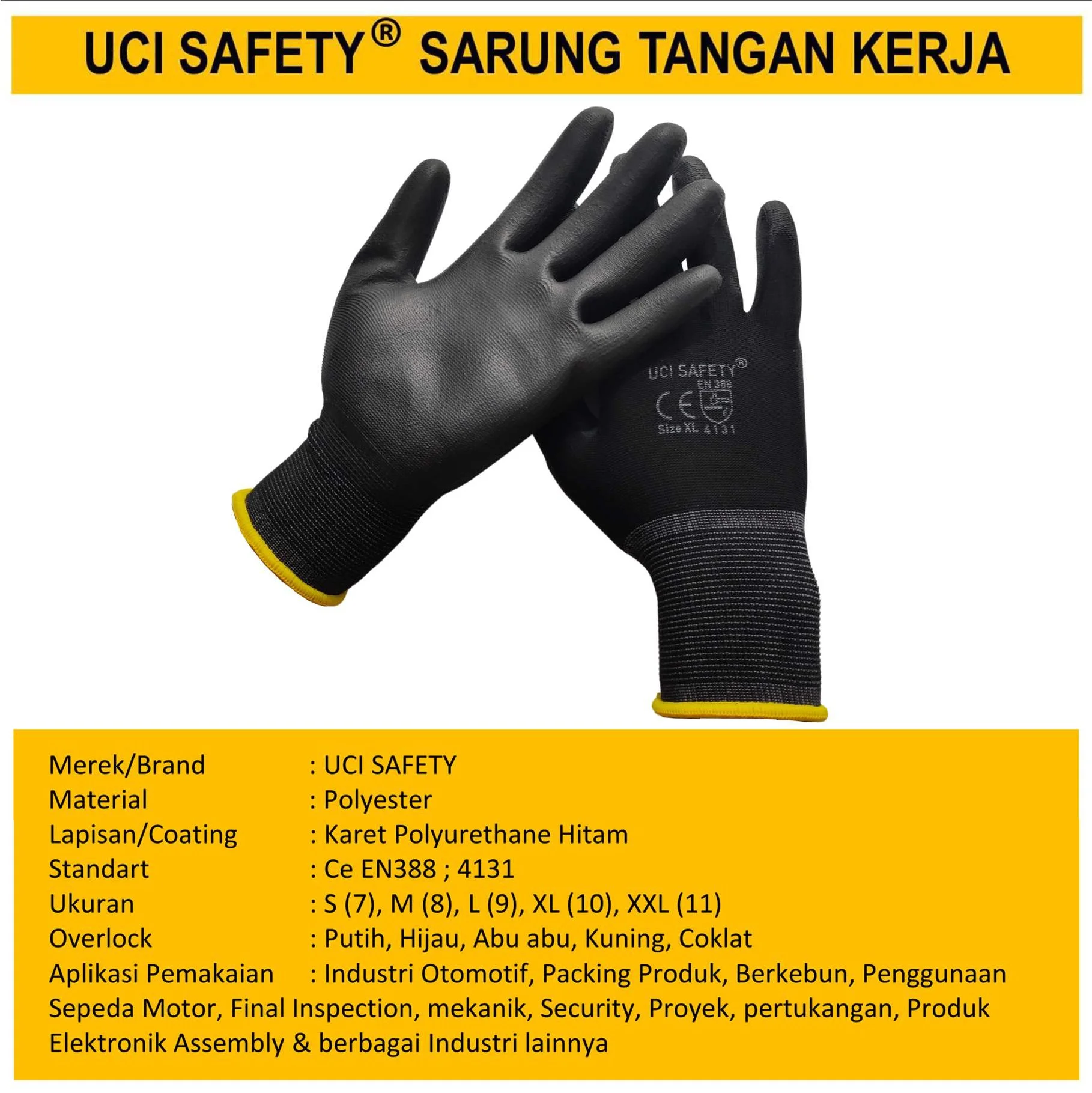 Sarung Tangan Bahan Nylon Polyester Coating Karet Hand Gloves Industri Pabrik Security Satpam - Gambar 4