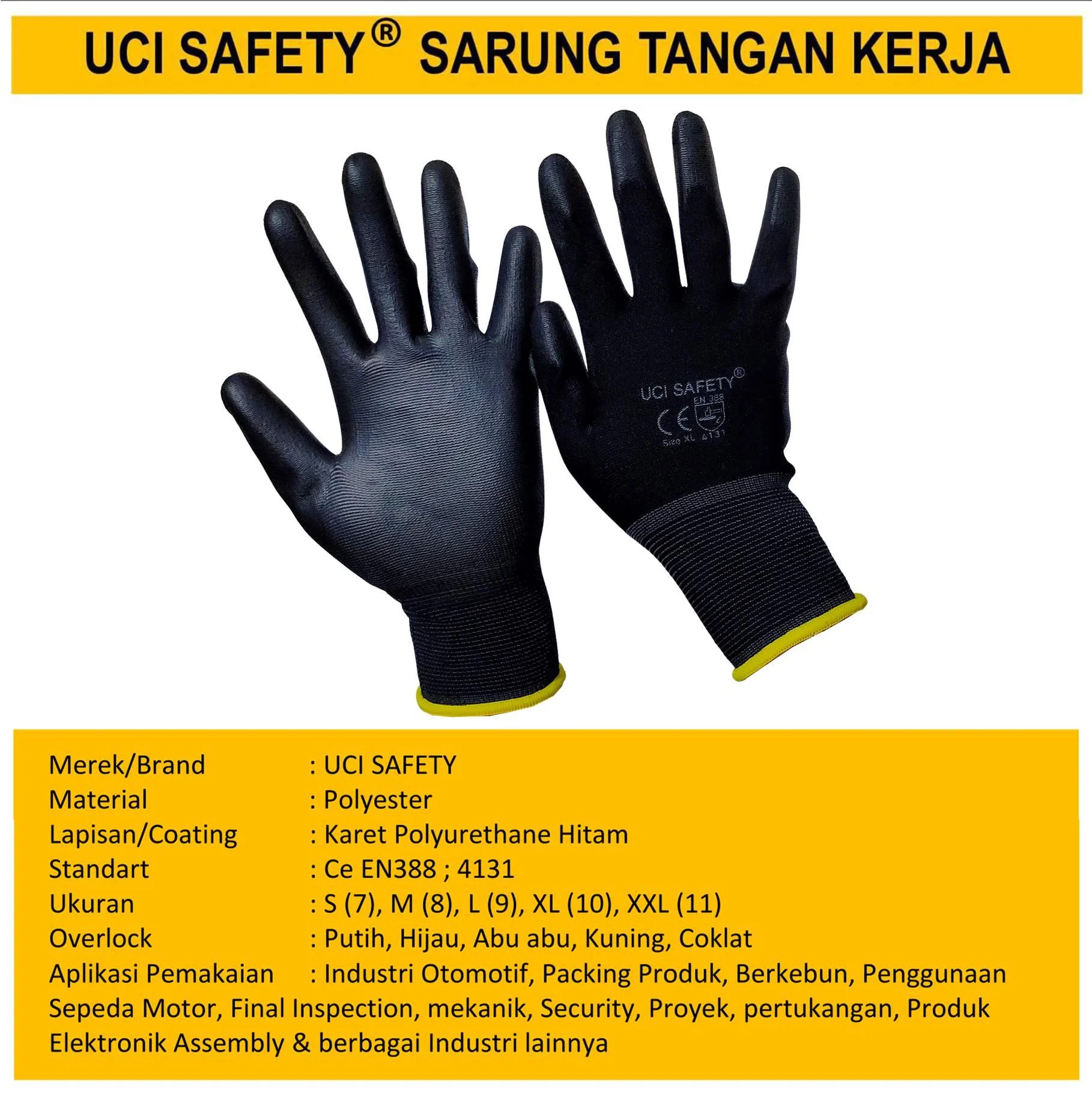 Palm Fit Security Satpam Hand Gloves Coating Karet Polyurethane - Gambar 2