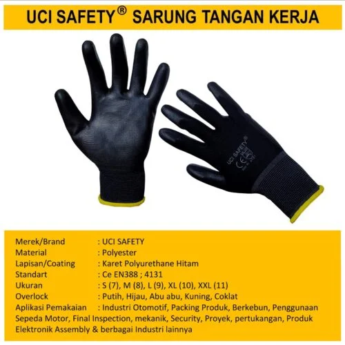 Dilapisi Karet Hitam Black Hand Gloves otomotif Mekanik Bengkel Montir Motor Uci Safety Industri Pabrik