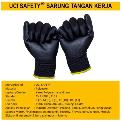 Hitam Black otomotif Mekanik Bengkel Montir Motor Telapak Tangan dilapisi karet Packing Polyurethane Palm Fit