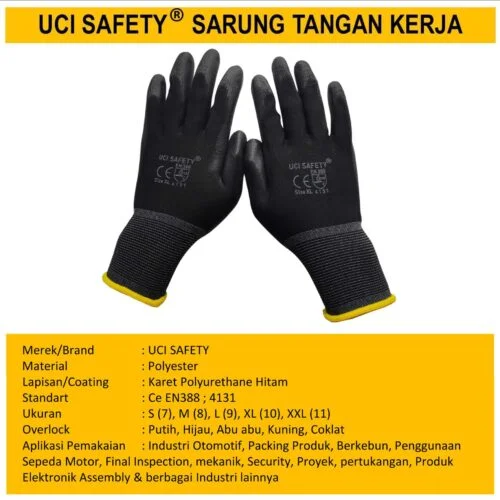 Security Satpam Industri Pabrik Hand Gloves Coating Karet Bahan Nylon Polyester Sarung Tangan