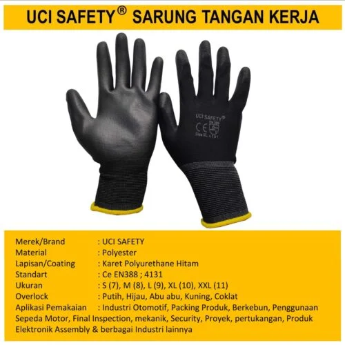 Safety Gloves Dilapisi Karet Hitam Black otomotif Mekanik Bengkel Montir Motor Telapak Tangan dilapisi karet Packing