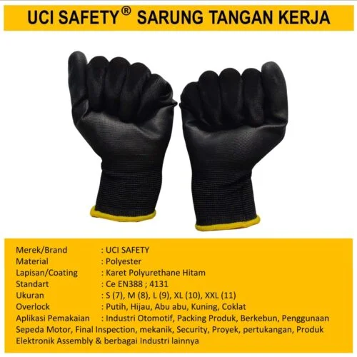 Palmfit Security Satpam Industri Pabrik Hand Gloves Coating Karet Bahan Nylon Polyester
