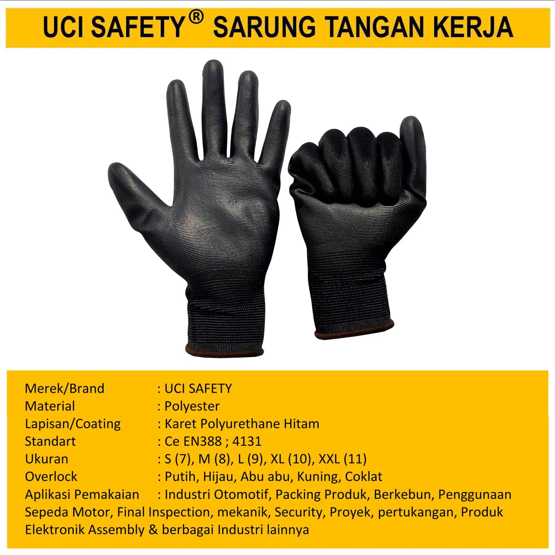 Sarung Tangan Bahan Nylon Polyester Coating Karet Hand Gloves Industri Pabrik Security Satpam - Gambar 3