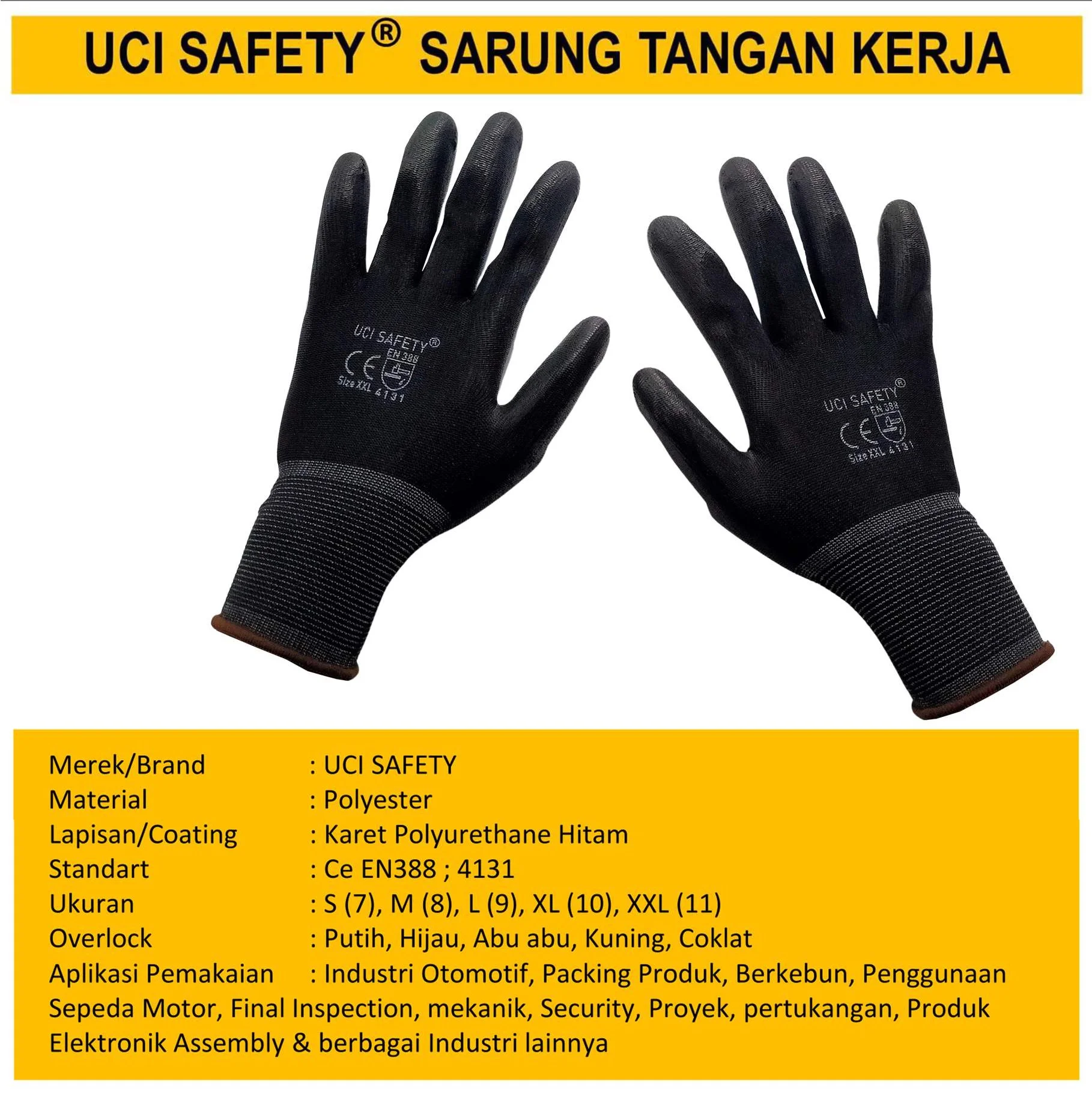 Bahan Nylon Polyester Coating Karet Hand Gloves Industri Pabrik Security Satpam Palmfit - Gambar 3