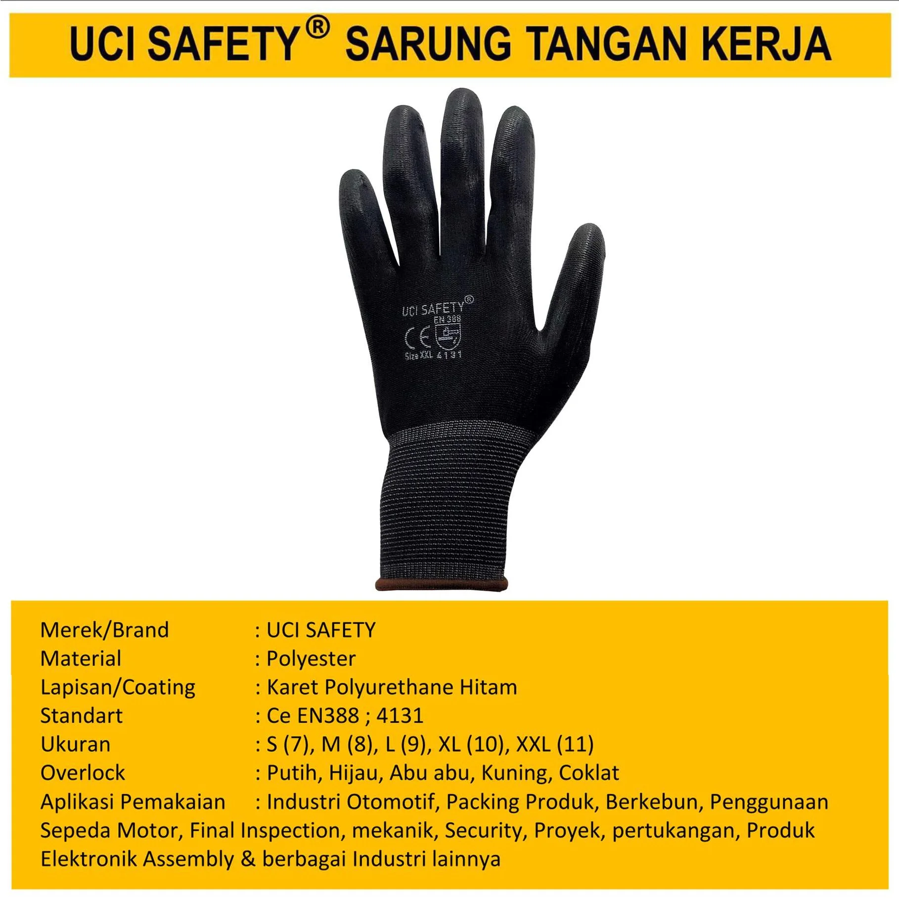 Polyurethane Palm Fit Proyek Tukang Bagunan Anti Slip Uci Safety Berkebun - Gambar 3