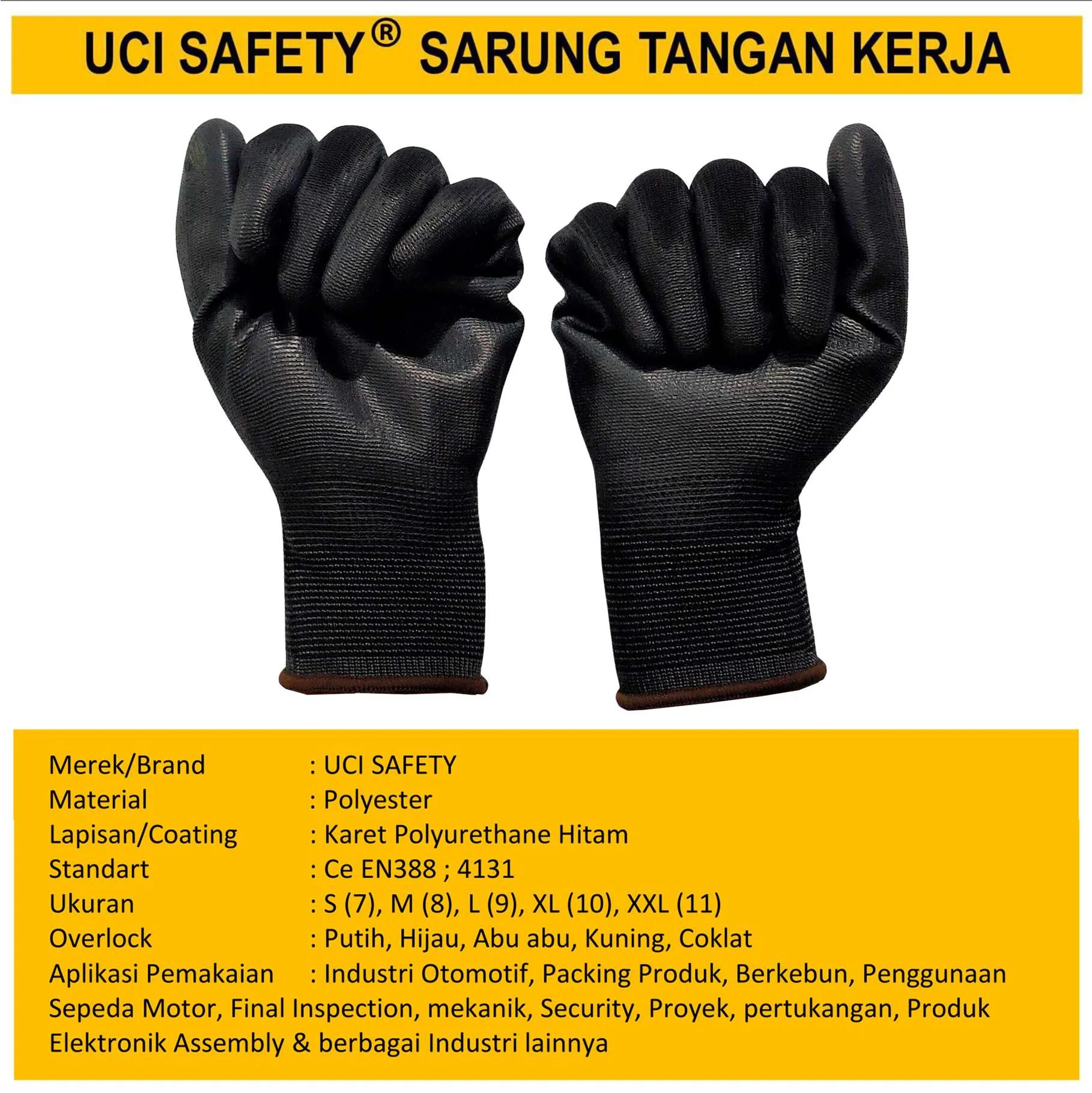 Sarung Tangan Bahan Nylon Polyester Coating Karet Hand Gloves Industri Pabrik Security Satpam - Gambar 2