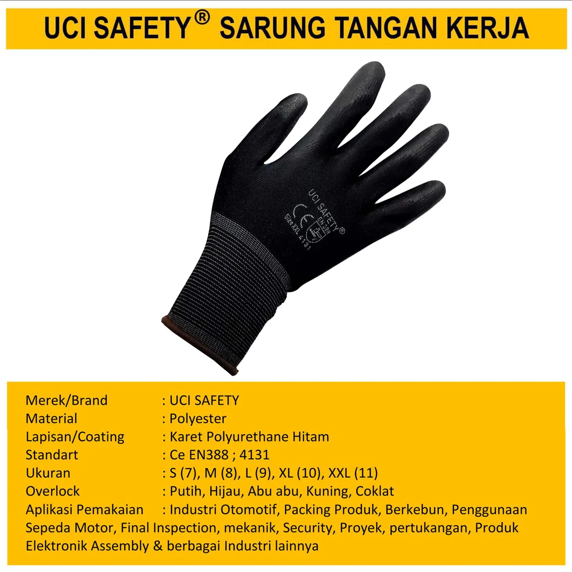 Bahan Nylon Polyester Coating Karet Hand Gloves Industri Pabrik Security Satpam Palmfit - Gambar 2