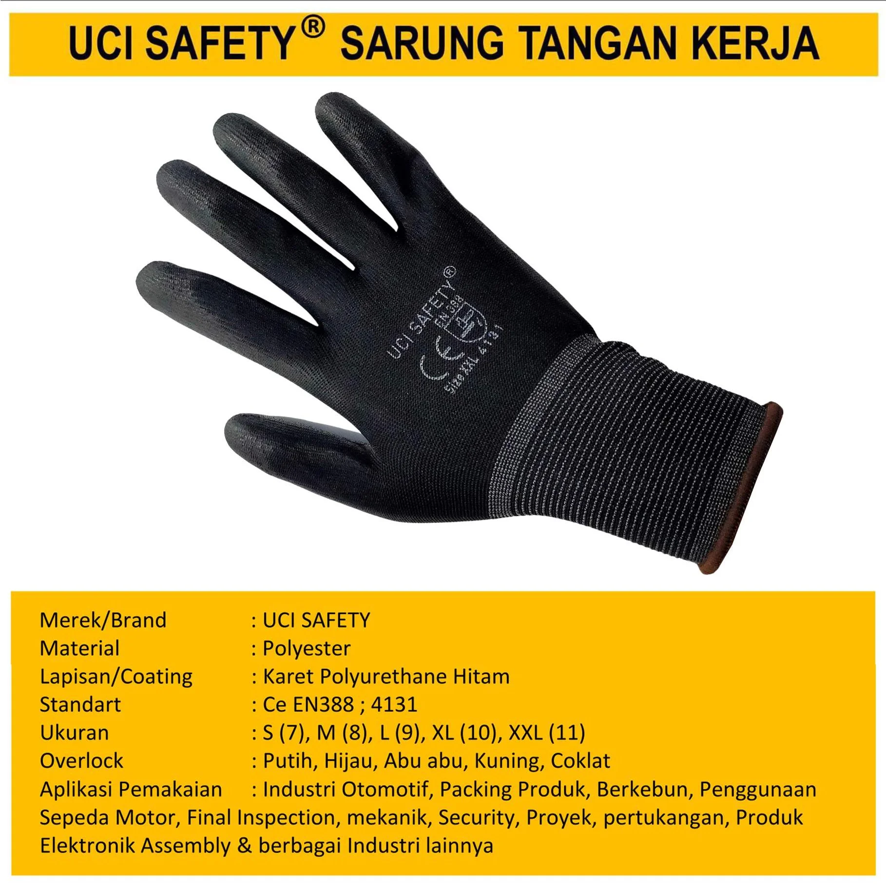 Polyurethane Palm Fit Proyek Tukang Bagunan Anti Slip Uci Safety Berkebun - Gambar 2