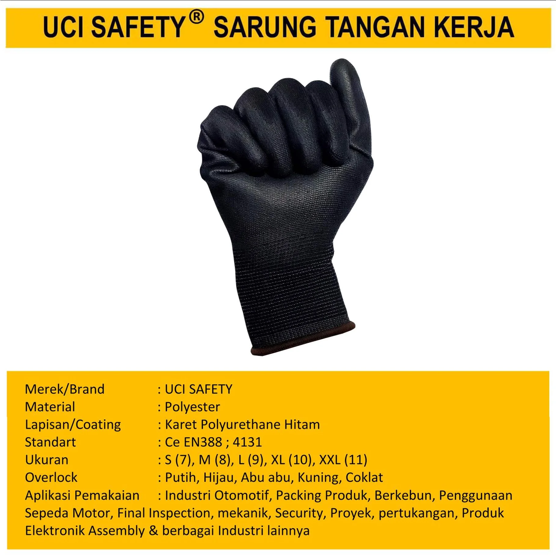 Safety Gloves Kerja Sarung Tangan Bahan Nylon Polyester Coating Karet Hand Gloves - Gambar 3