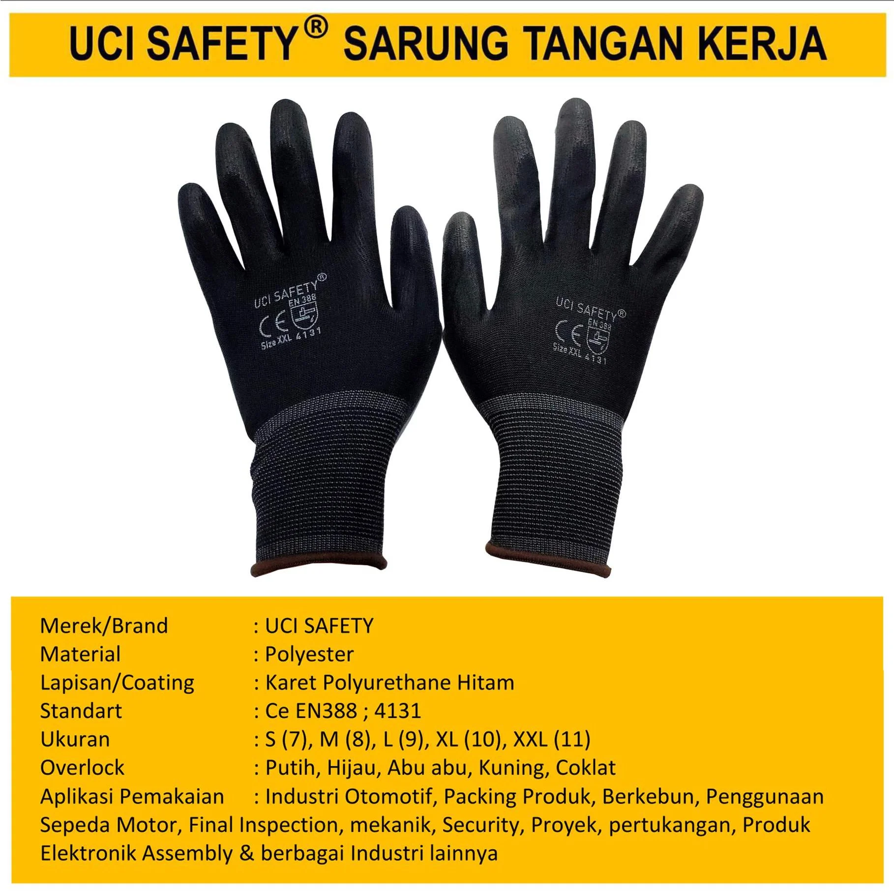 Dilapisi Karet Anti Slip Security Satpam Safety Gloves Kerja Sarung Tangan - Gambar 2