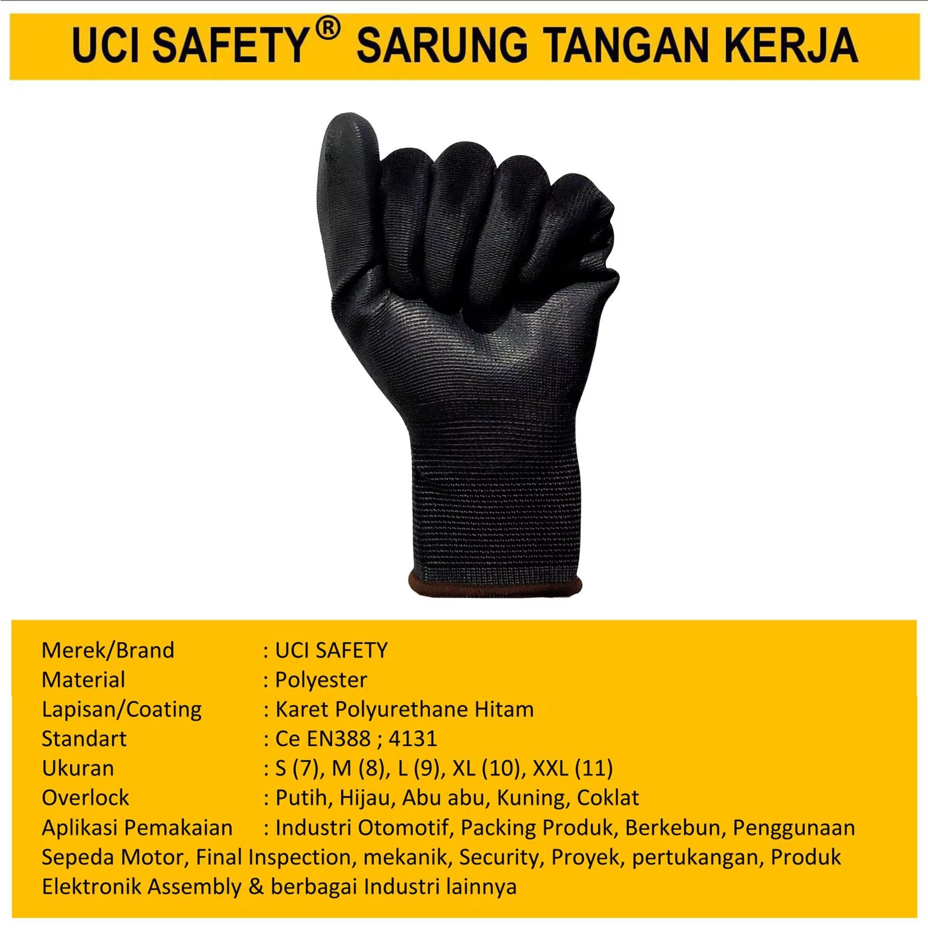 Sarung Tangan Bahan Nylon Polyester Coating Karet Hand Gloves Industri Pabrik Security Satpam