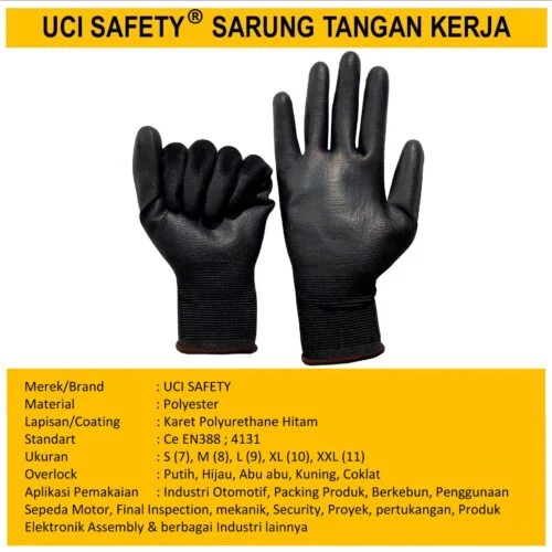 Packing Telapak Tangan dilapisi karet otomotif Mekanik Bengkel Montir Motor Hitam Black Dilapisi Karet Safety Gloves