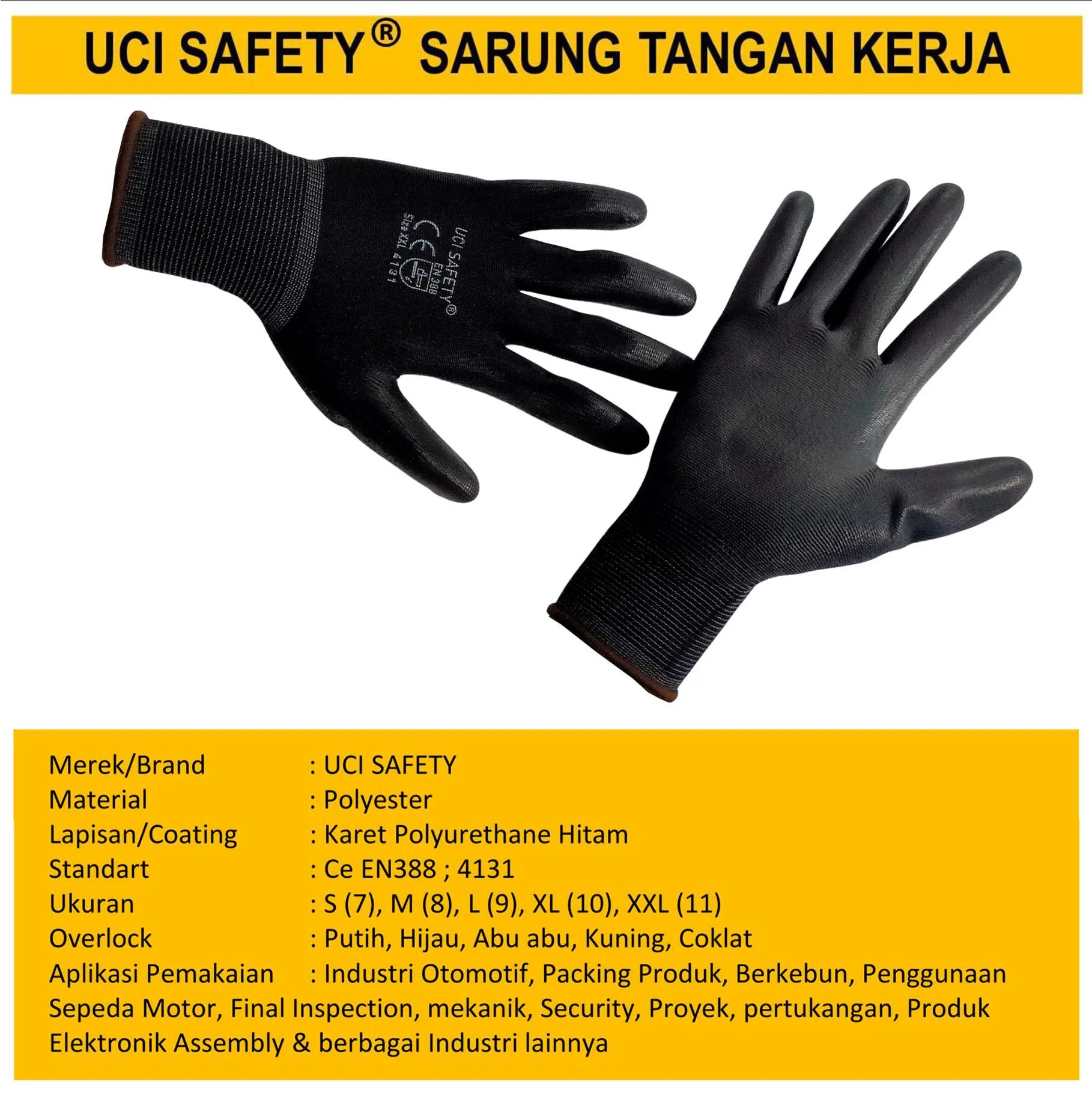 Bahan Nylon Polyester Coating Karet Hand Gloves Industri Pabrik Security Satpam Palmfit