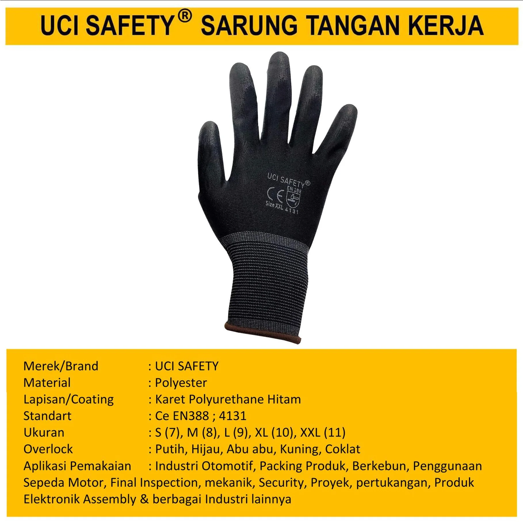 Polyurethane Palm Fit Proyek Tukang Bagunan Anti Slip Uci Safety Berkebun